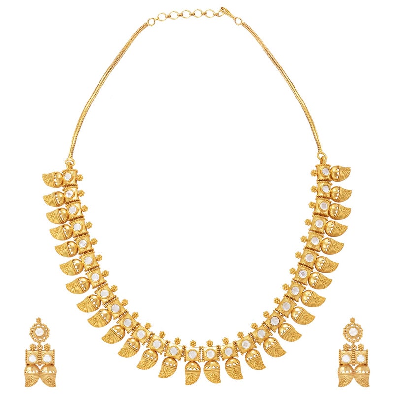 Aheli Ethnic Wedding Traditional Laxmi Goddess Crafted Faux Stone Studded Necklace Set South Indian Style Temple Jewelry Gift for Women - Image 3